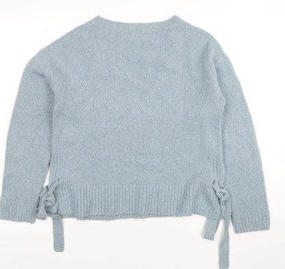 Close-up detail of L.O.G.G. Women Blue Crew Neck Knit jumper, size 8
