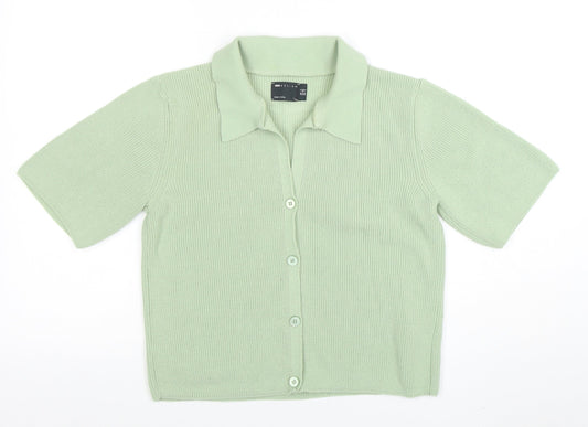 ASOS Design Women's Green Cardigan UK 6 Short Sleeve Collared Knit