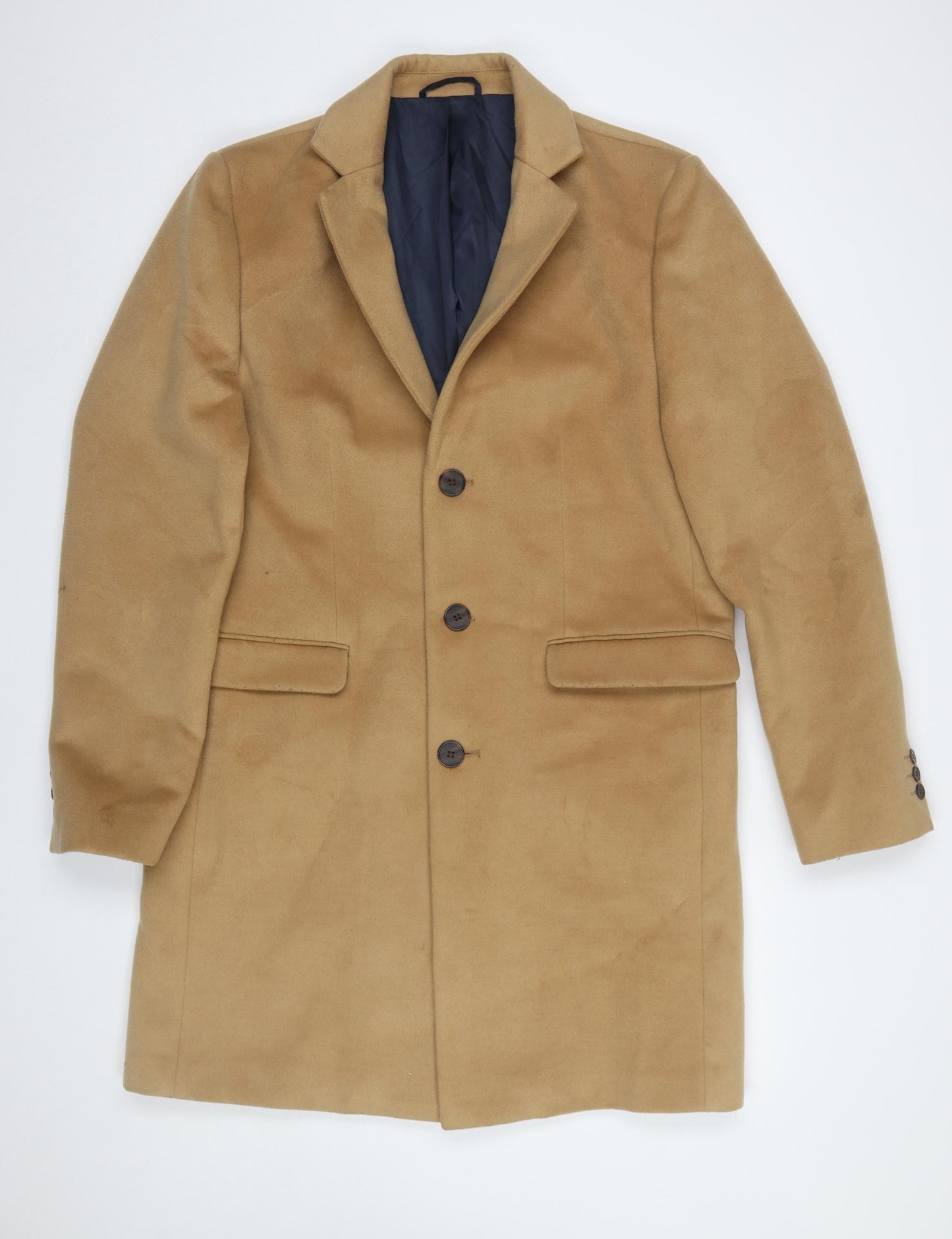 River Island Men's Beige L Mid-Length Overcoat Classic Formal Coat