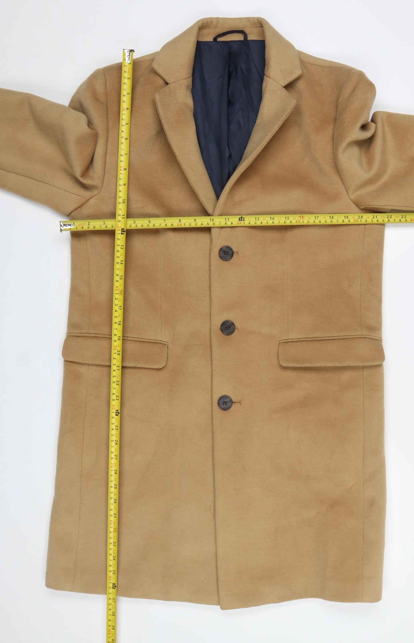 River Island Men's Beige L Mid-Length Overcoat Classic Formal Coat