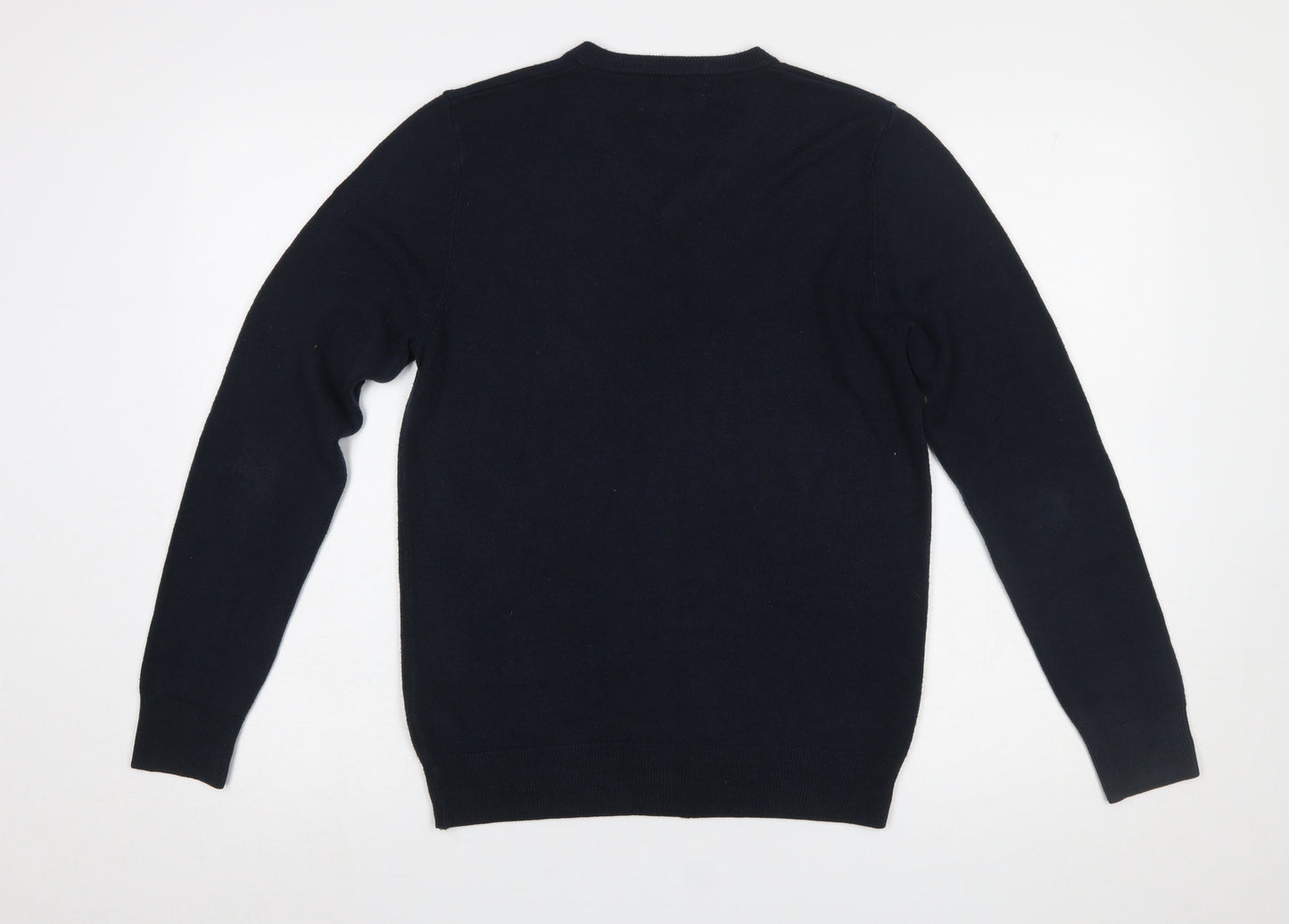 Marks and Spencer Men's Blue V-Neck Acrylic Jumper Size S