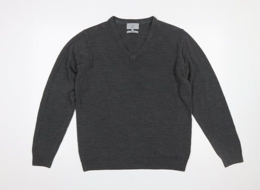 Marks and Spencer Men Grey V-Neck Acrylic Jumper Size L