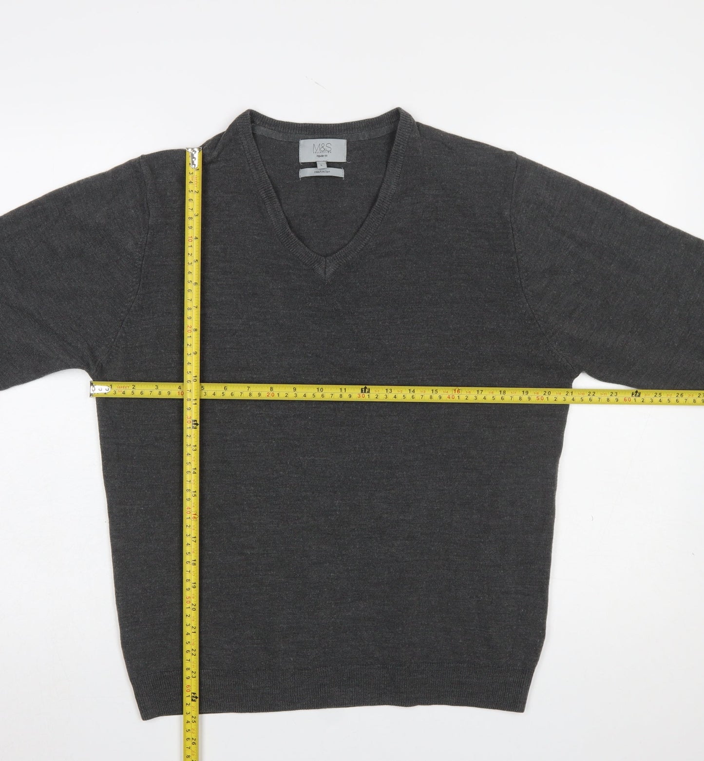 Marks and Spencer Men Grey V-Neck Acrylic Jumper Size L