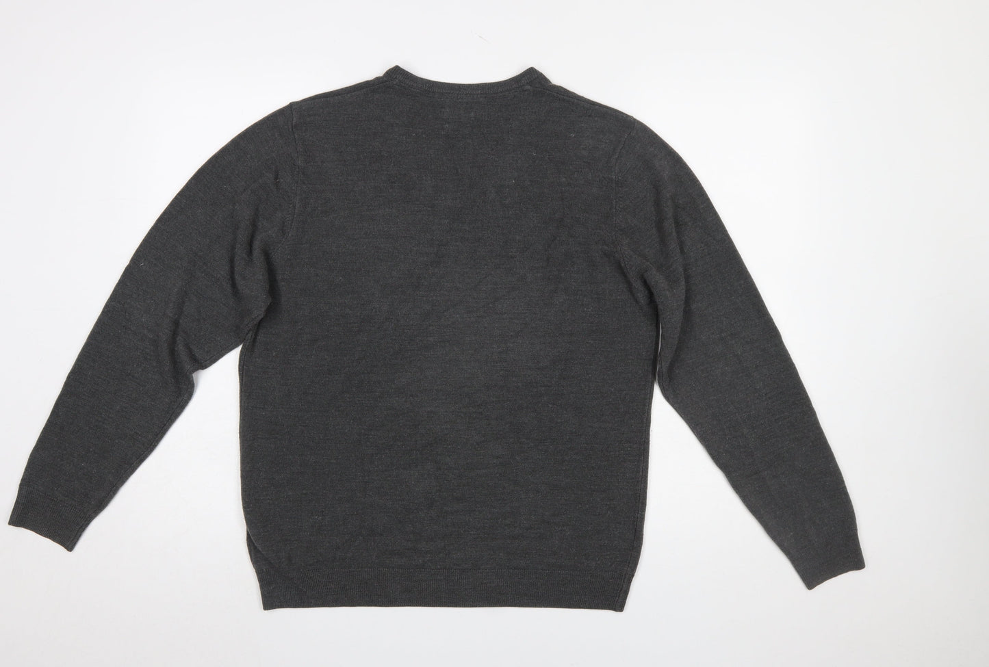 Marks and Spencer Men Grey V-Neck Acrylic Jumper Size L