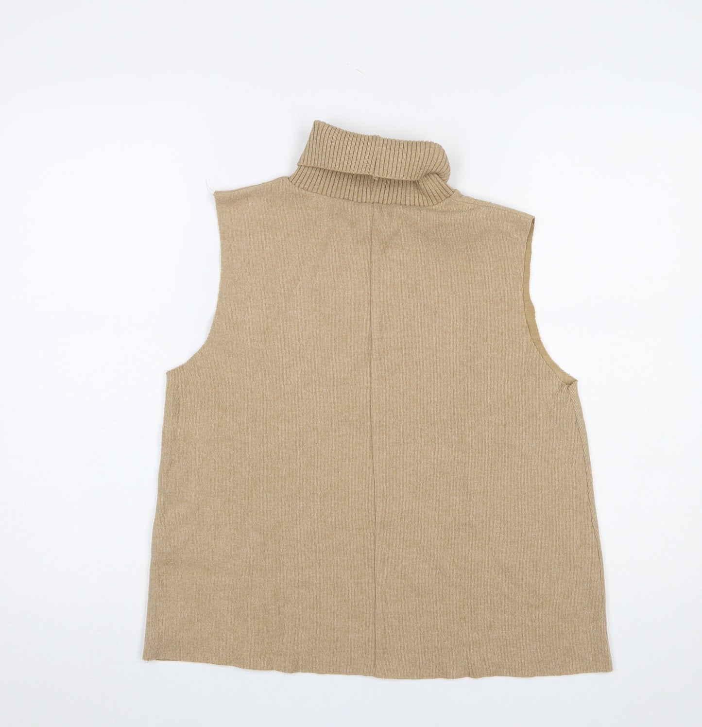 Zara Women Beige Roll Neck Sleeveless Knit Vest Jumper Size 14