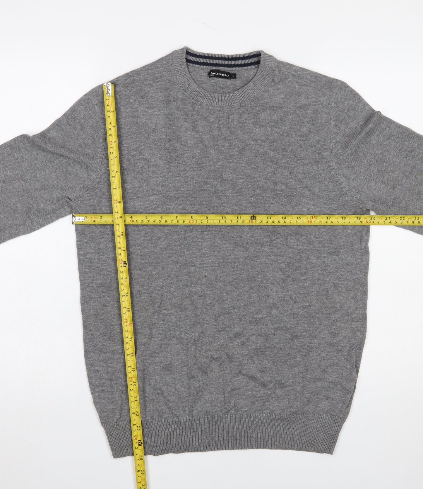 Inextenso Men's Grey Cotton Blend Crew Neck Jumper M Regular Fit