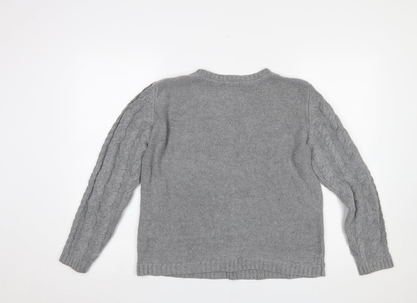Cotton On Women's Grey Cable-Knit Jumper M Crew Neck Cotton Blend