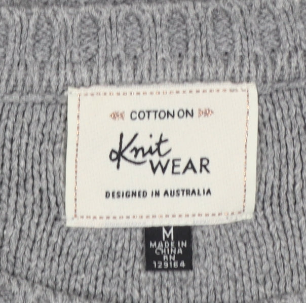 Cotton On Women's Grey Cable-Knit Jumper M Crew Neck Cotton Blend