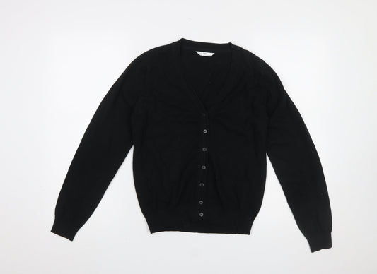 Marks and Spencer Girls Black Cotton V-Neck Cardigan 12-13 Years
