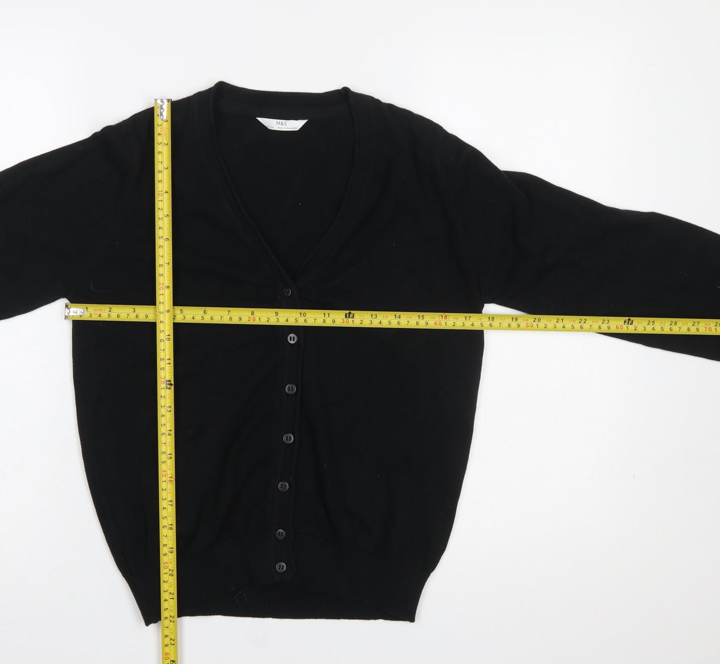 Marks and Spencer Girls Black Cotton V-Neck Cardigan 12-13 Years