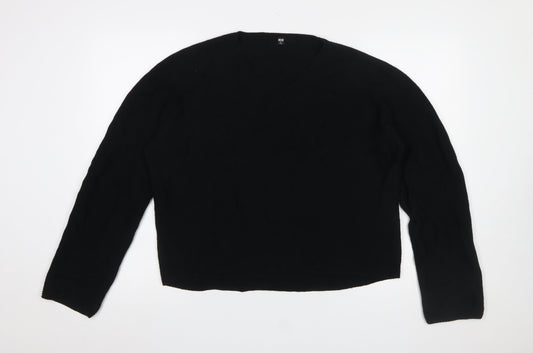 Uniqlo Womens Black Cotton V-Neck Long Sleeve Pullover Jumper M