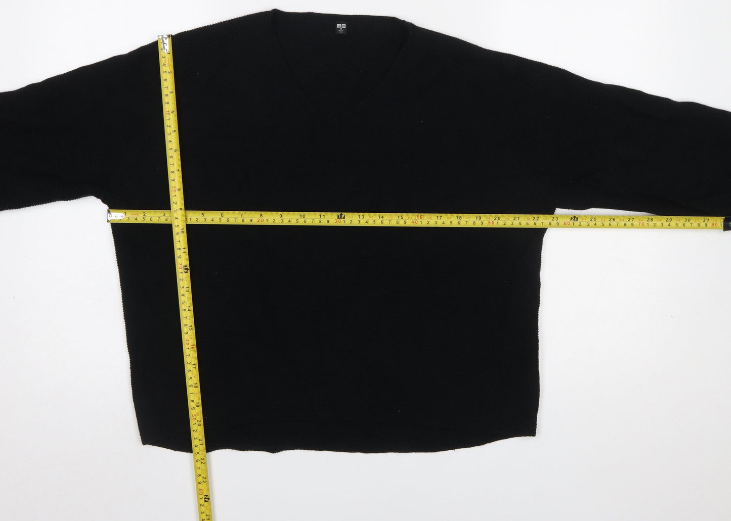 Uniqlo Womens Black Cotton V-Neck Long Sleeve Pullover Jumper M