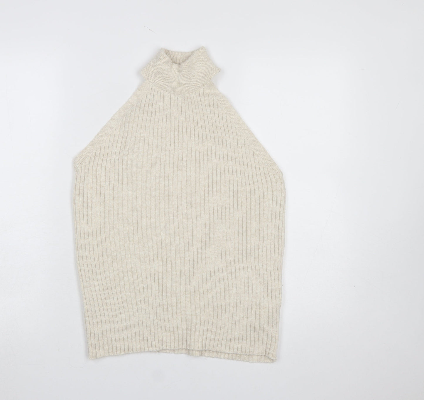 Dorothy Perkins Women’s Beige Sleeveless High Neck Ribbed Jumper UK 12
