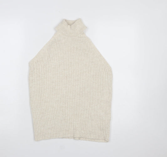 Dorothy Perkins Women’s Beige Sleeveless High Neck Ribbed Jumper UK 12