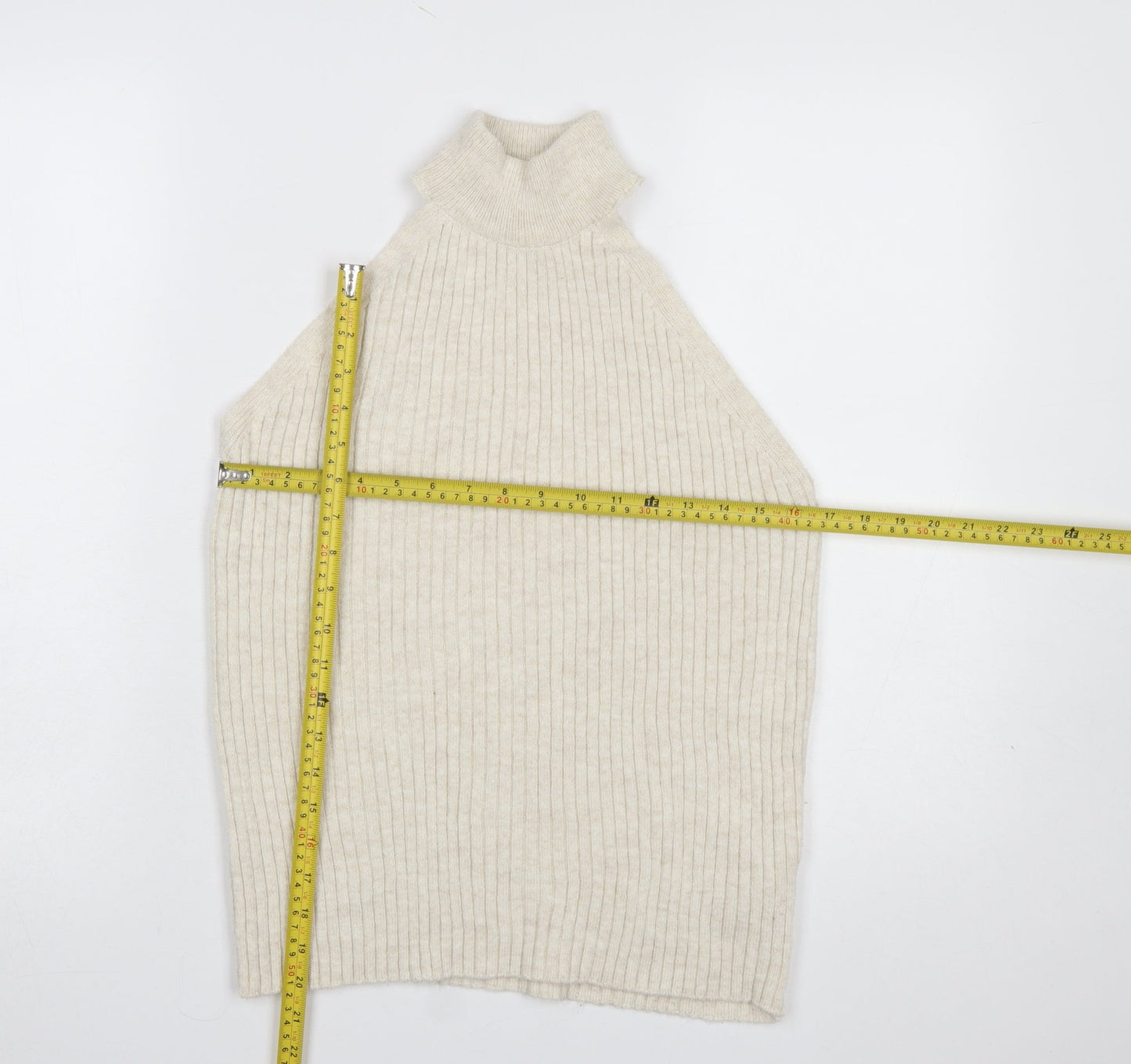 Dorothy Perkins Women’s Beige Sleeveless High Neck Ribbed Jumper UK 12