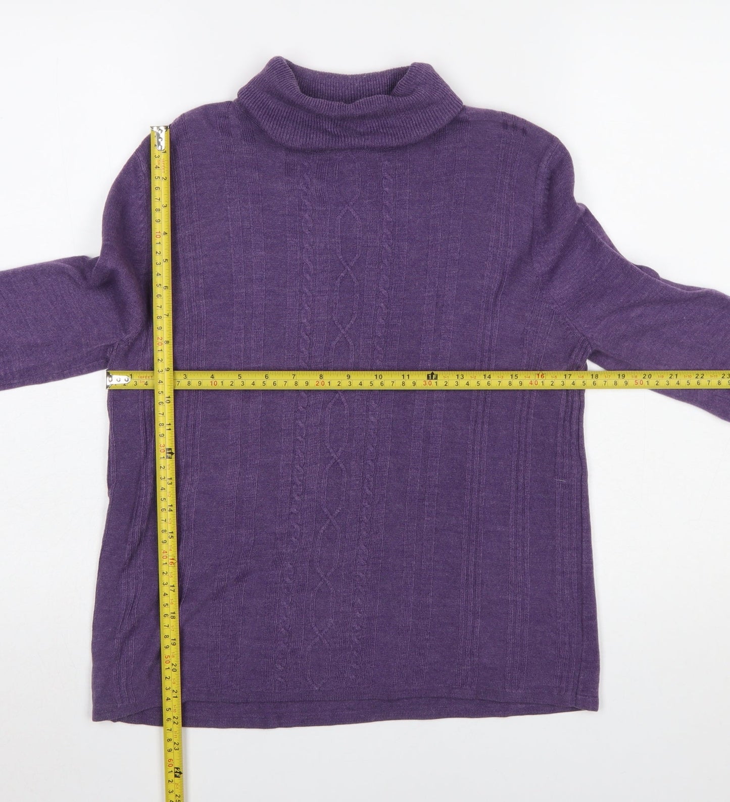 Requirements Women Purple Roll Neck Cable-Knit Jumper Size M Acrylic