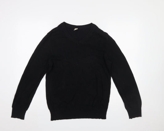 Hering Men's Black Cotton V-Neck Jumper Size S Classic Casual Knitwear