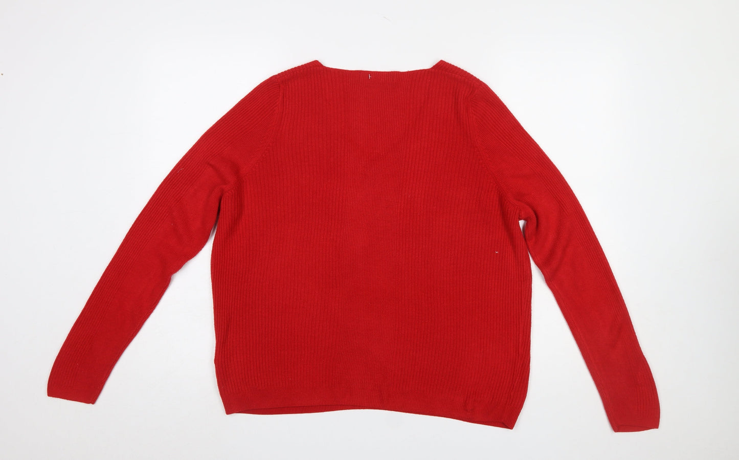 Marks and Spencer Women’s Red V-Neck Long Sleeve Acrylic Jumper UK 16