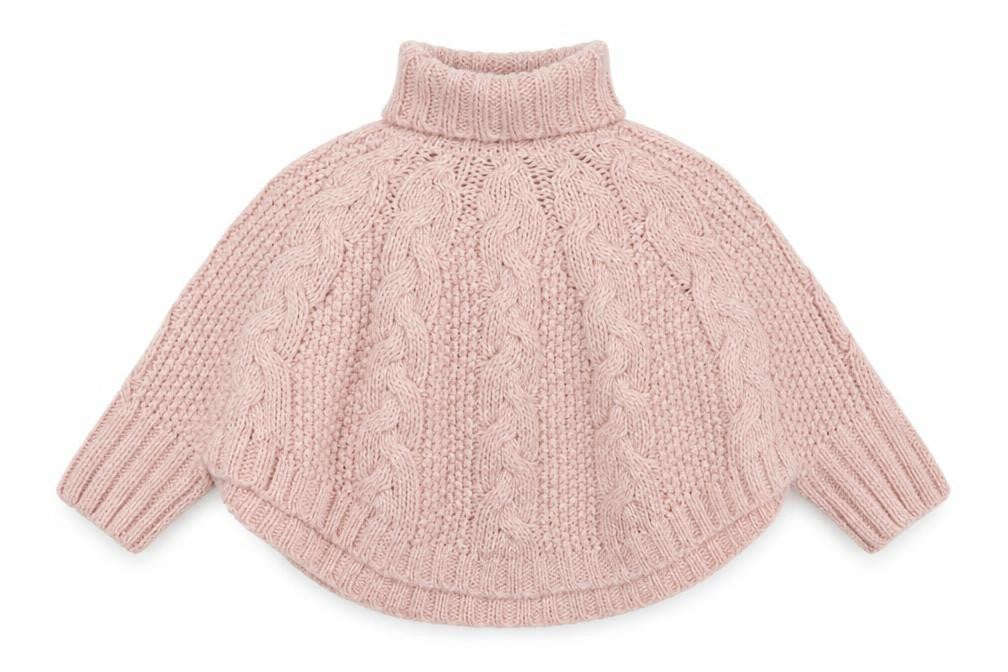 Next Girls Pink Cable Knit Roll Neck Cape Jumper 5-6 Years Acrylic Wool