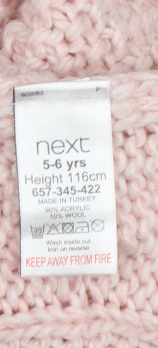 Next Girls Pink Cable Knit Roll Neck Cape Jumper 5-6 Years Acrylic Wool