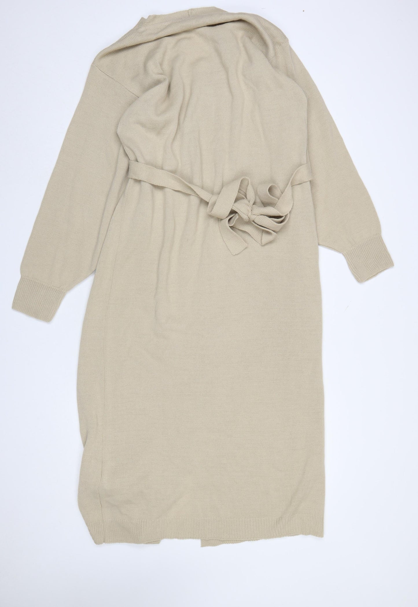 Pretty Lavish Women’s Beige Wrap Long Cardigan Jumper M Knit Acrylic