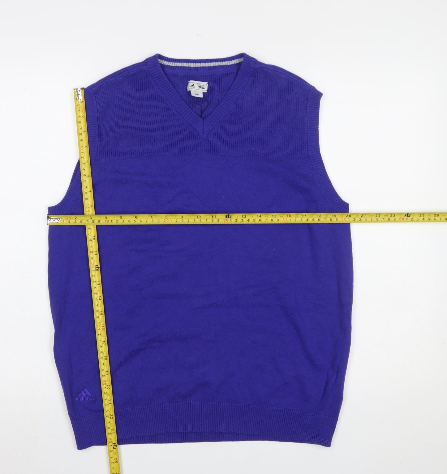 Adidas Men Blue V-Neck Sleeveless Golf Vest Jumper L Regular Fit
