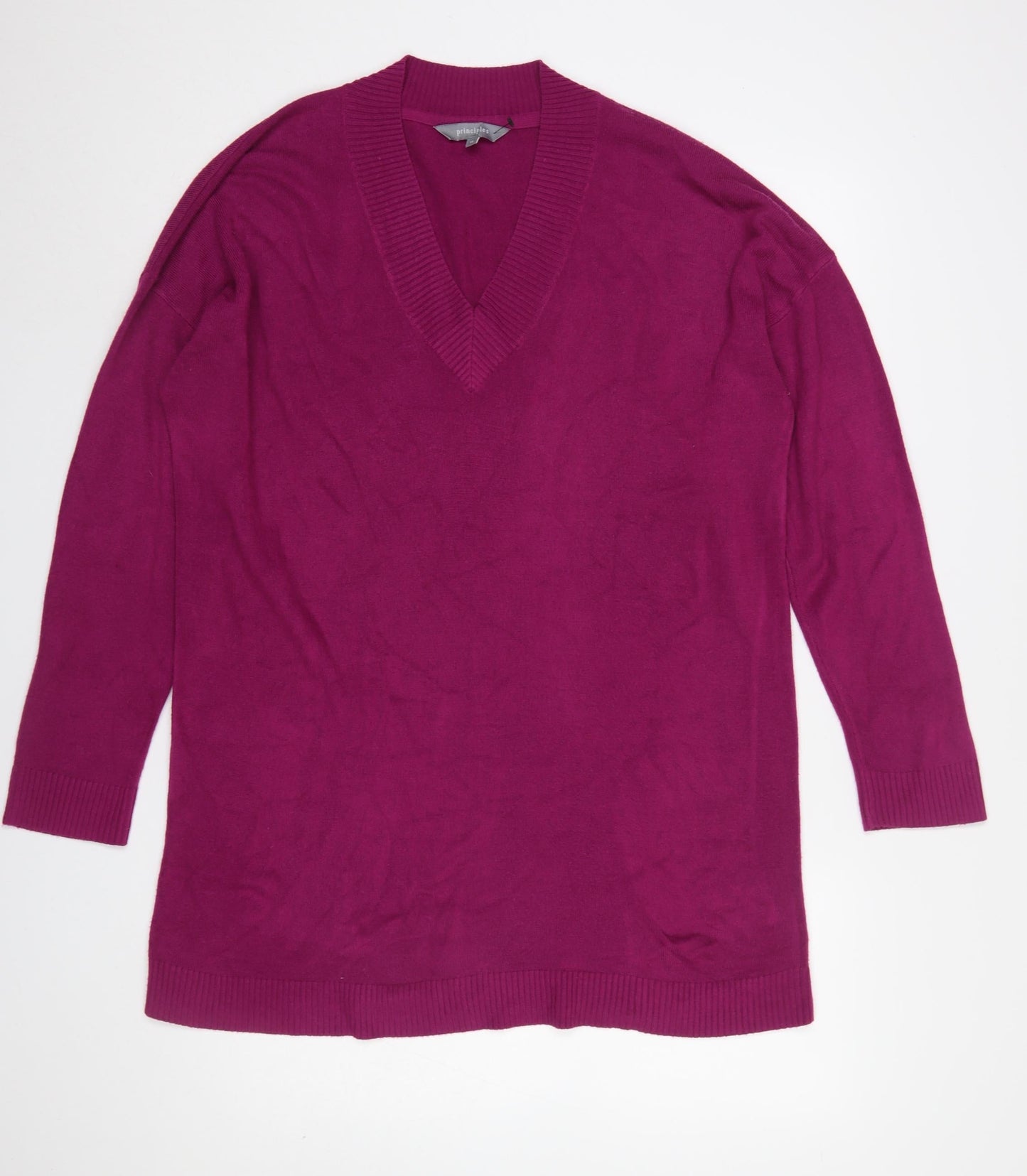 Principles Womens Purple V-Neck Long Sleeve Acrylic Jumper Size 18