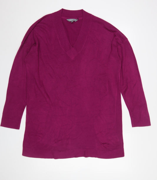 Principles Womens Purple V-Neck Long Sleeve Acrylic Jumper Size 18