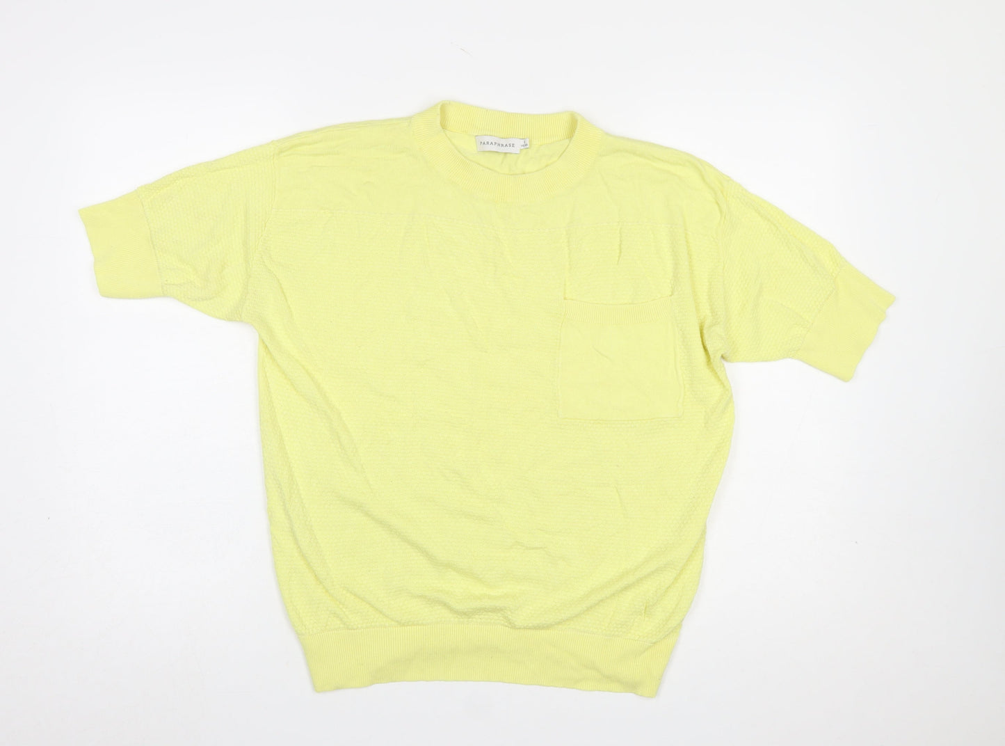 Paraphrase Women's Yellow Short Sleeve Knit Pullover Jumper Size L