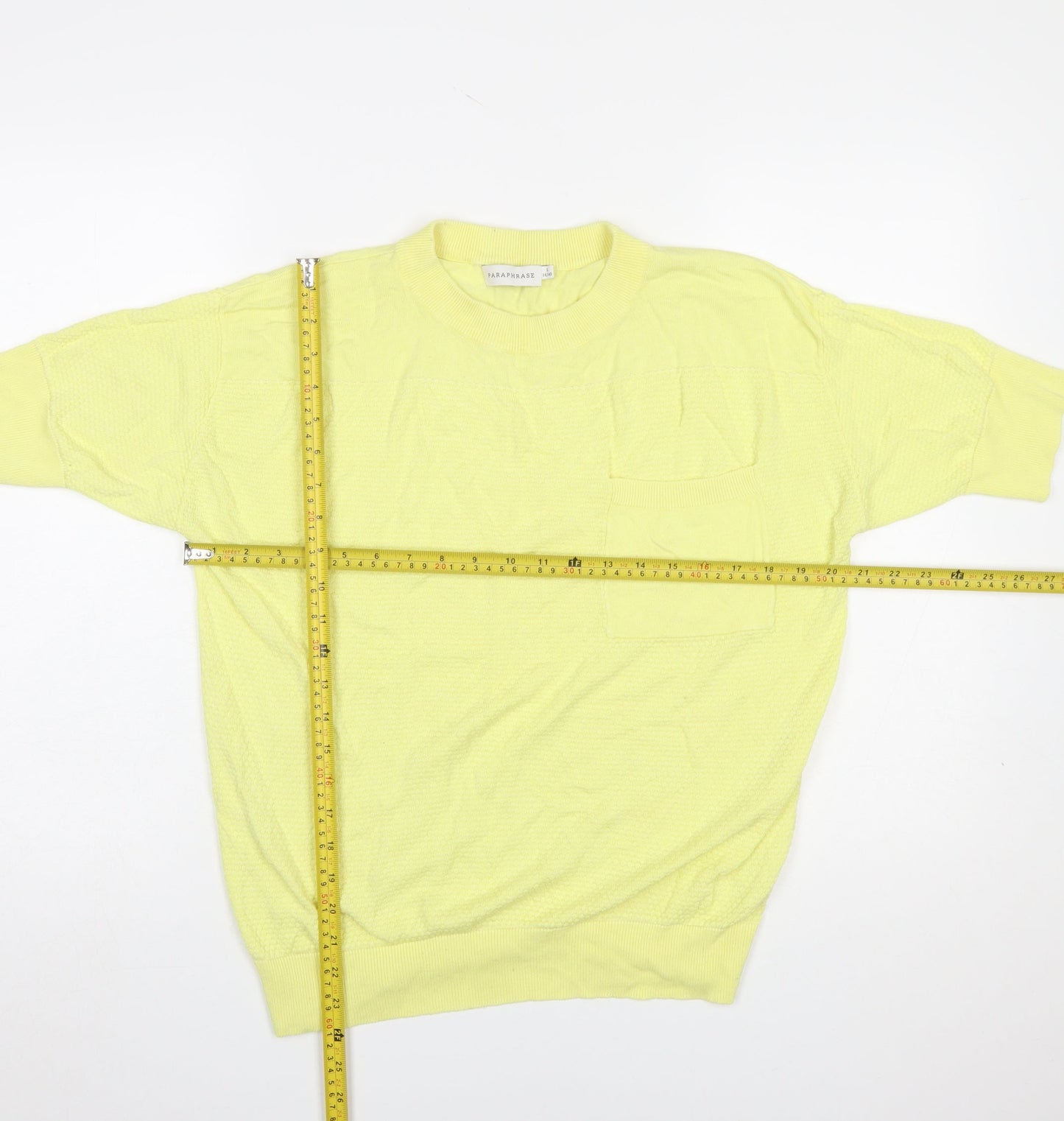 Paraphrase Women's Yellow Short Sleeve Knit Pullover Jumper Size L