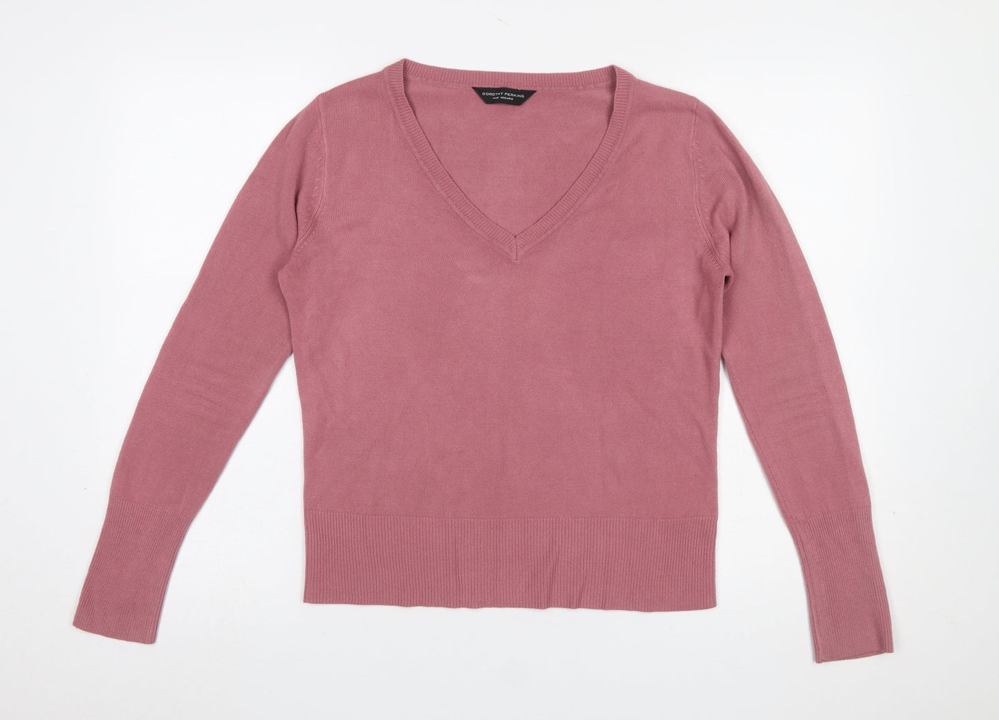 Dorothy Perkins Women Pink V-Neck Acrylic Knit Jumper Size 14