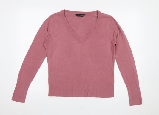 Dorothy Perkins Women Pink V-Neck Acrylic Knit Jumper Size 14