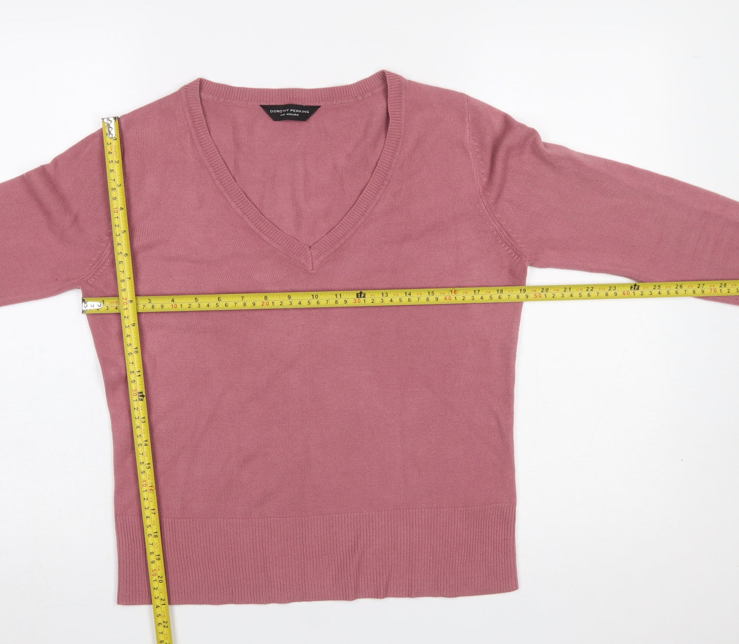 Dorothy Perkins Women Pink V-Neck Acrylic Knit Jumper Size 14