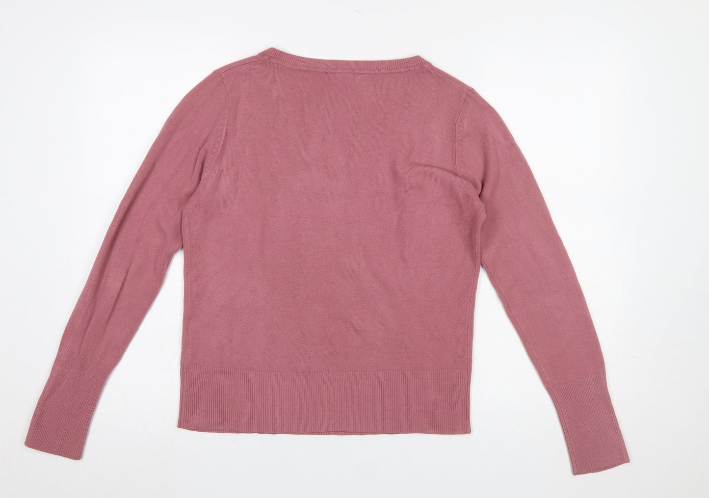 Dorothy Perkins Women Pink V-Neck Acrylic Knit Jumper Size 14