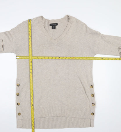Tahari Women's Beige V-Neck Button Side Knit Jumper Size M
