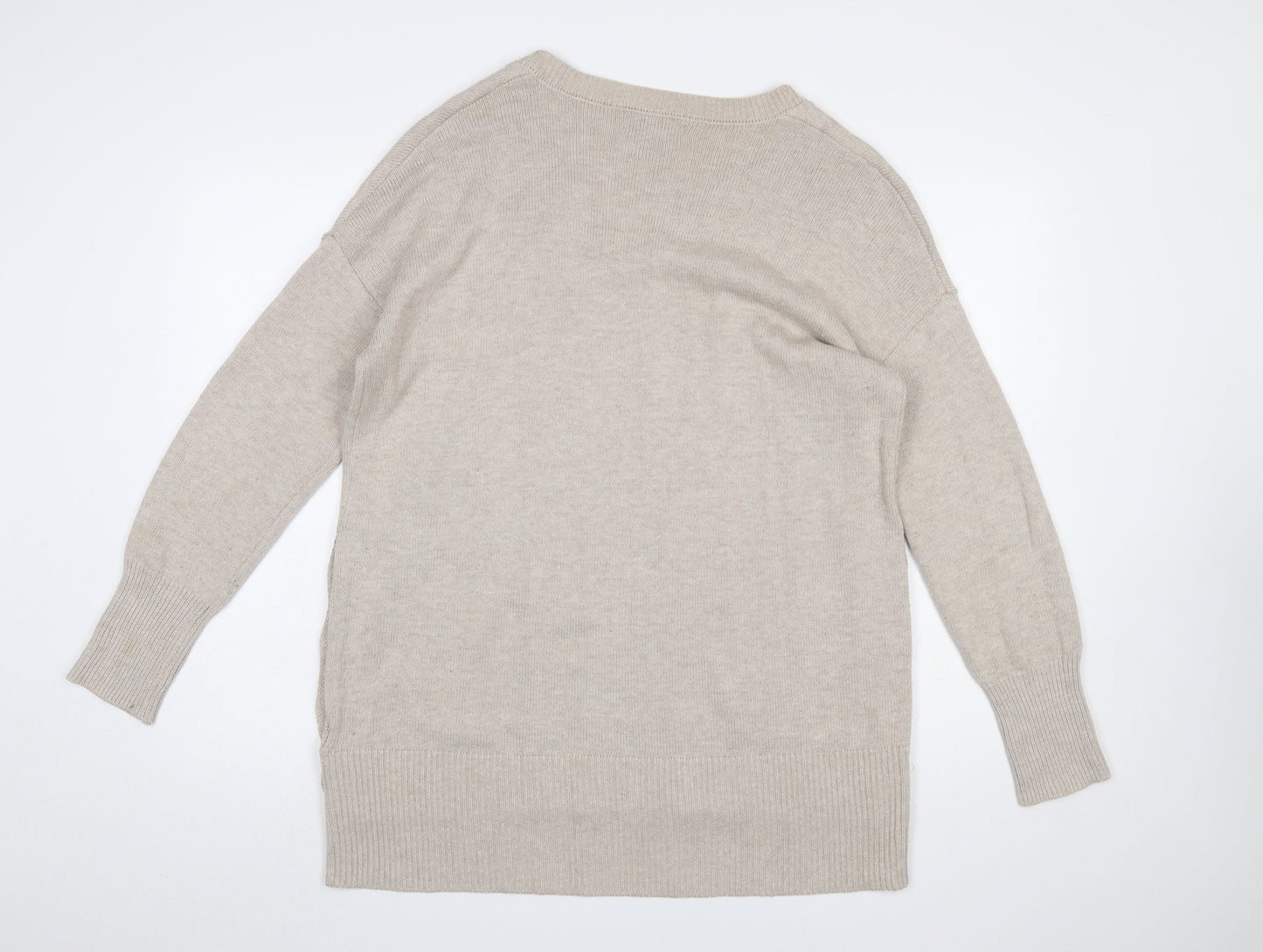 Tahari Women's Beige V-Neck Button Side Knit Jumper Size M