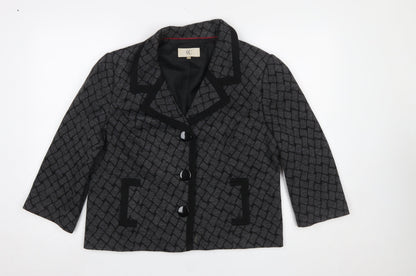 Country Casuals Women Grey Black Geometric Pattern Blazer Size 16 Lined Jacket