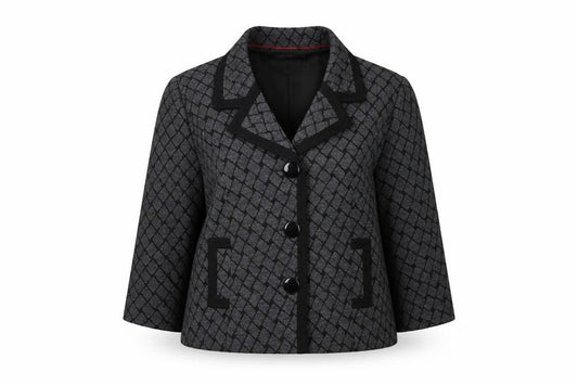 CC Women Grey Black Geometric Pattern Blazer Size 16 Lined Jacket