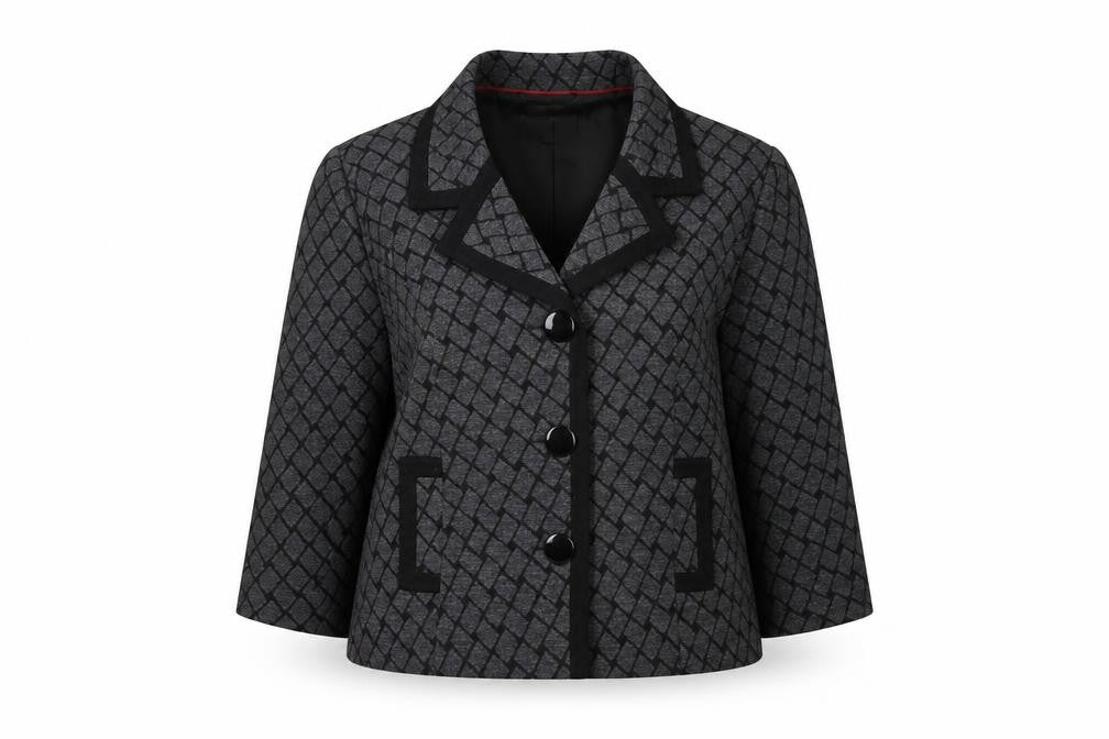 CC Women Grey Black Geometric Pattern Blazer Size 16 Lined Jacket