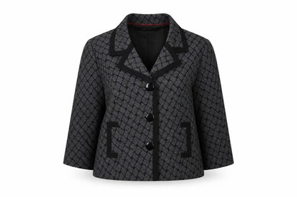 Country Casuals Women Grey Black Geometric Pattern Blazer Size 16 Lined Jacket