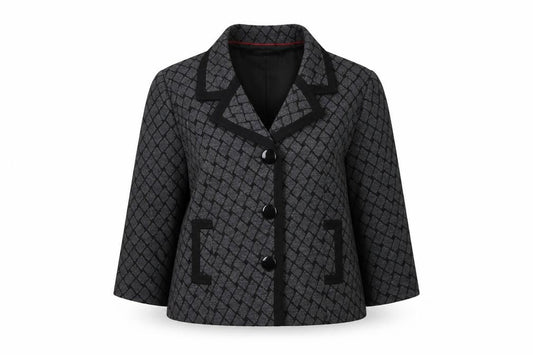 CC Women Grey Black Geometric Pattern Blazer Size 16 Lined Jacket
