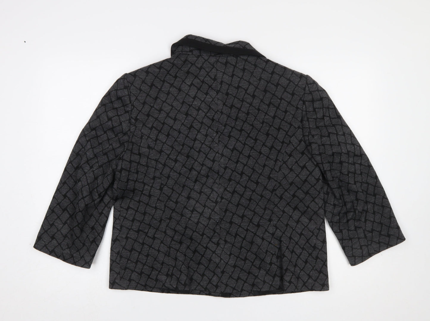 CC Women Grey Black Geometric Pattern Blazer Size 16 Lined Jacket