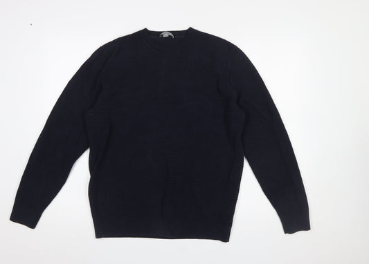 COS Men’s Blue Cotton Waffle-Knit Crew Neck Jumper XL