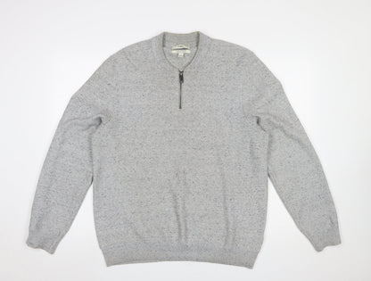 Marks & Spencer Men's Grey L 1/2 Zip Cotton Blend Jumper