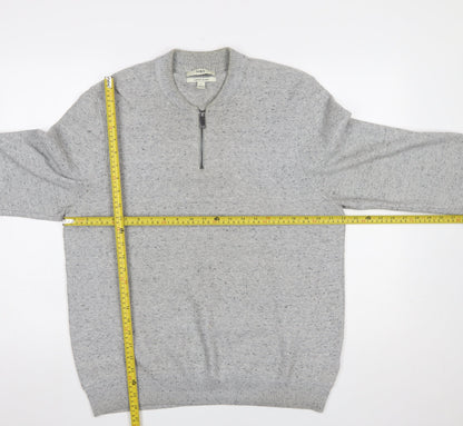 Marks & Spencer Men's Grey L 1/2 Zip Cotton Blend Jumper