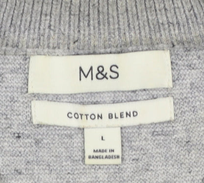 Marks & Spencer Men's Grey L 1/2 Zip Cotton Blend Jumper