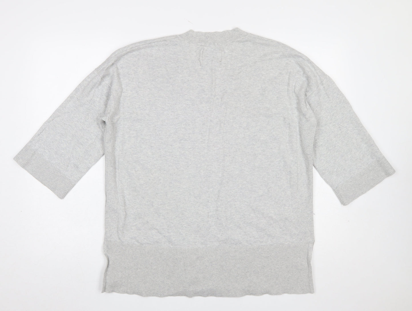 Part Two Women Grey V-Neck Knit 3/4 Sleeve Jumper Size L