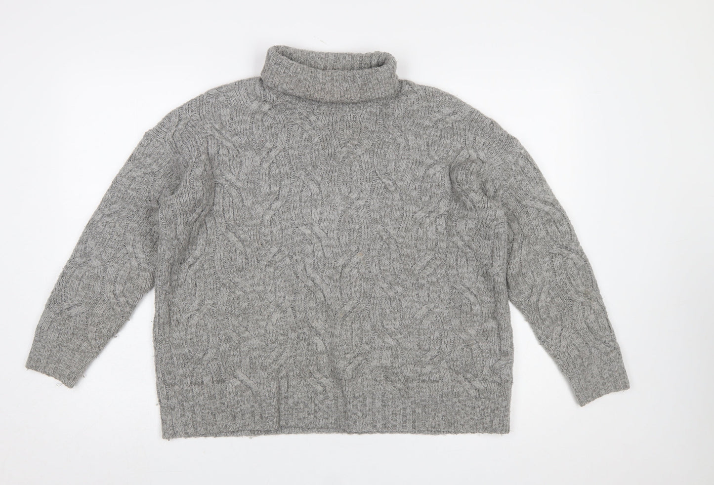 Marks and Spencer Women’s Grey Cable-Knit Roll Neck Wool Jumper Size M