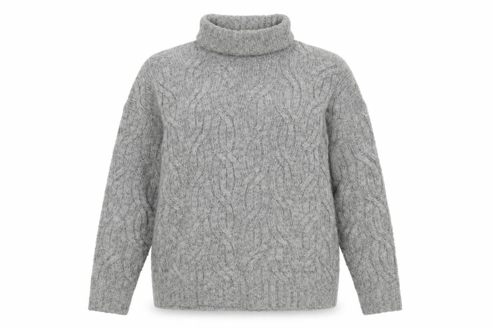 Marks & Spencer Women’s Grey Cable-Knit Roll Neck Wool Jumper Size M