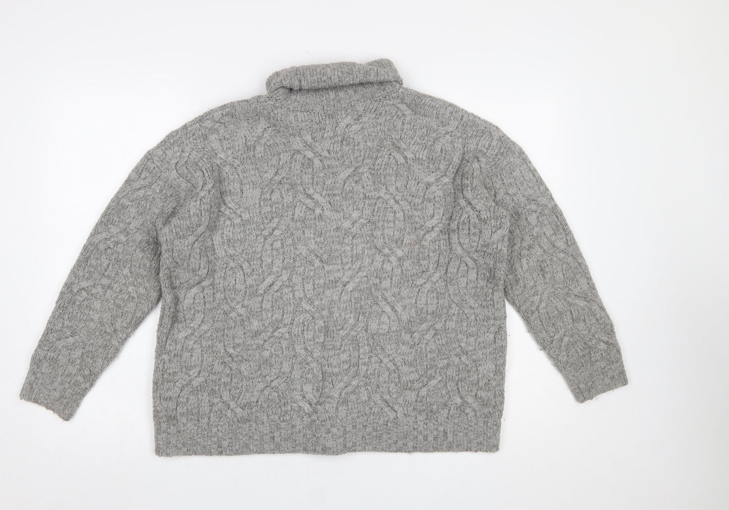 Marks and Spencer Women’s Grey Cable-Knit Roll Neck Wool Jumper Size M
